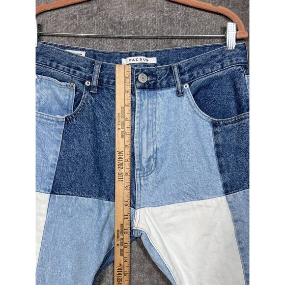 PacSun Vintage Loose Jeans Mens Size 31x29 Blue White Patchwork Straight Leg - Picture 10 of 12